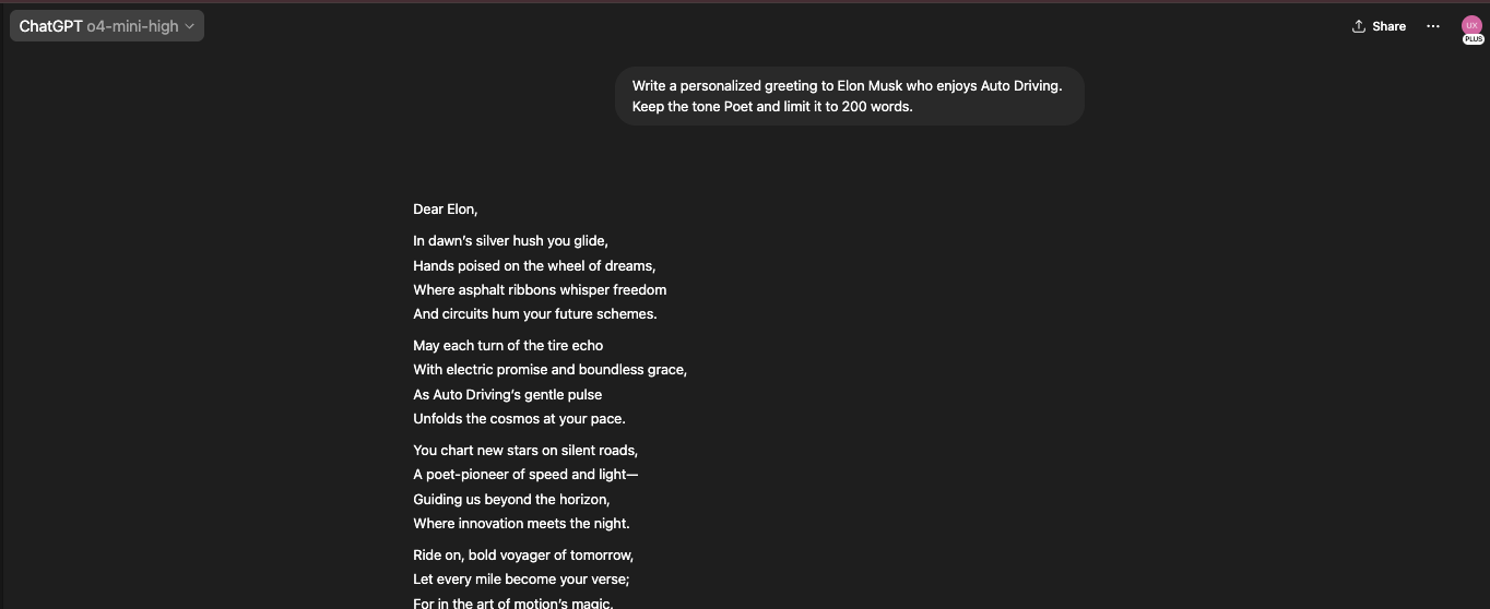 Screenshot of the ChatGPT interface with the rendered output of the Prompt Maker app
